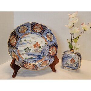 Vntg OMC Otagiri Japanese Imari 9 3/4" Bowl & 4 1/2" Vase Set Porcelain Stunning